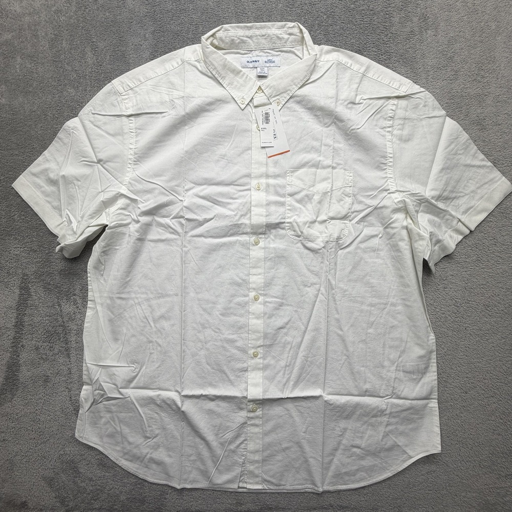 Old Navy Shirt Mens 3XLT White Slim Fit Built-In Flex Short‎ Sleeve Button Front
